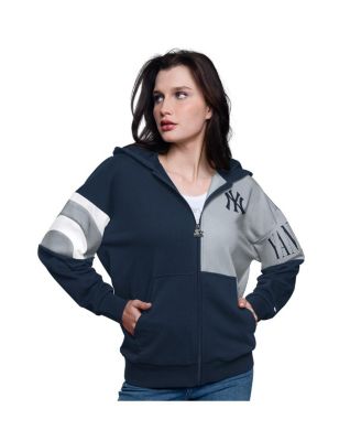 Starter - Women's Navy/Gray New York Yankees Curve Ball Full Zip Hoodie Sweatshirt