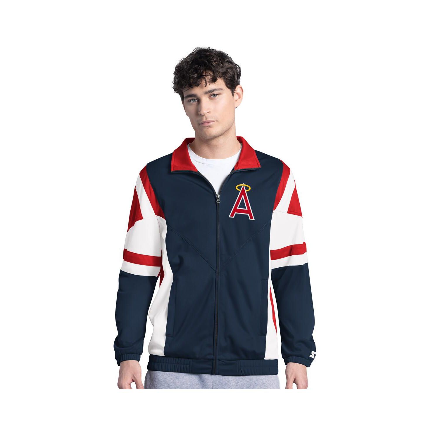 Мужская куртка Starter Navy/Red California Angels Contender Tricot Full-Zip Track — фото 1