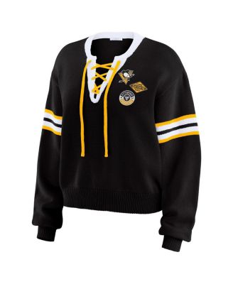 Women's Black Pittsburgh Penguins Cropped Lace-Up Sweater