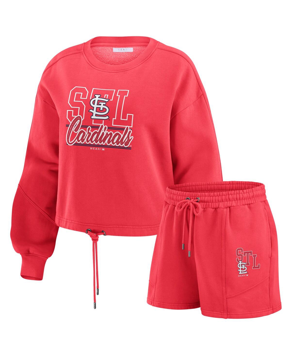 Women's Red St. Louis Cardinals Washed Fleece Sweatshirt & Shorts Lounge Set - Red