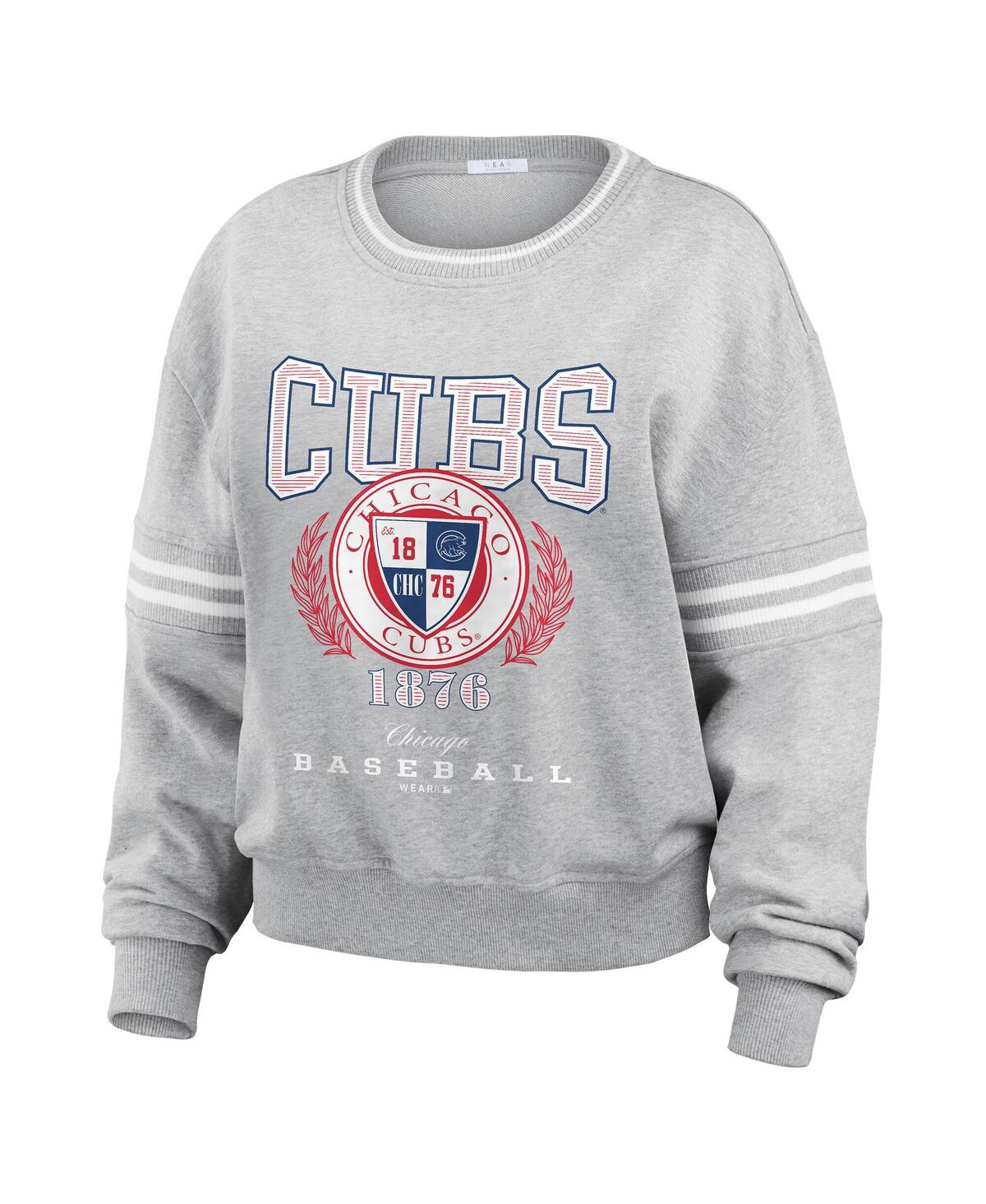 Shop Wear By Erin Andrews Women's Heather Gray Chicago Cubs Domestic Crest Pullover Sweatshirt
