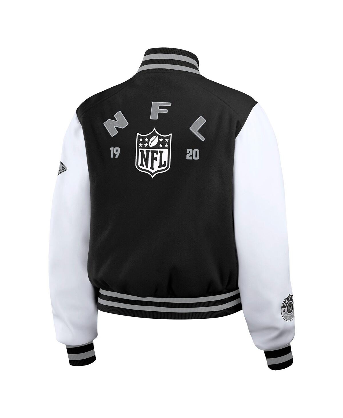Wear By Erin Andrews Women's Black/white Nfl Varsity Full-zip Jacket In Black,white