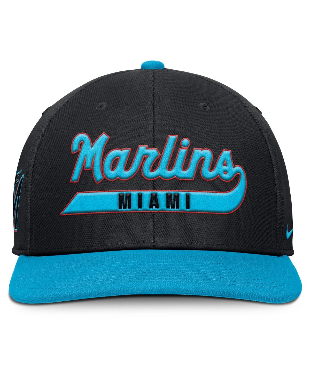 Nike Men's Black/blue Miami Marlins Pro Performance Snapback Hat In Black,blue