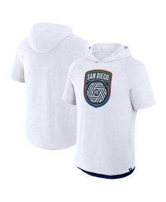 Fanatics - Men's White San Diego FC Hat Trick Stadium Slub Raglan Short Sleeve Pullover Hoodie