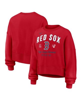 Nike - Women's Red Boston Red Sox Oversized Long Sleeve Cropped Pullover Sweatshirt