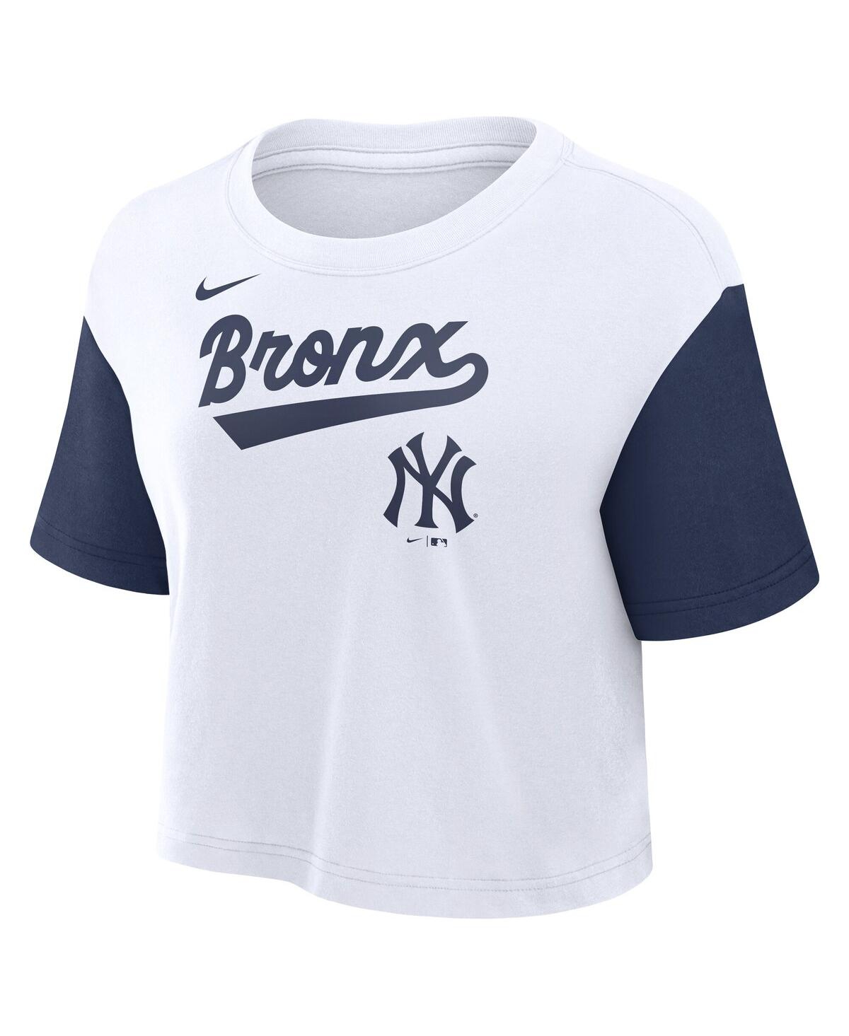 Nike Women's White/navy New York Yankees Script Cropped Performance T-shirt In White,navy