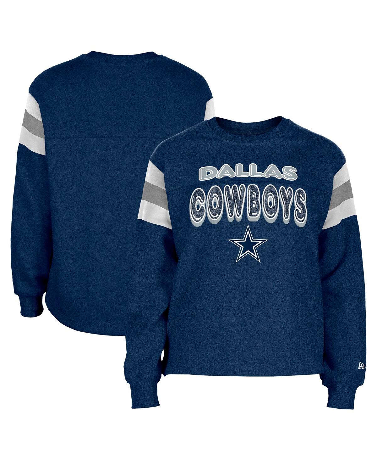 Shop New Era Big Girls Navy Dallas Cowboys Color Blocked Glitter Pullover Sweatshirt