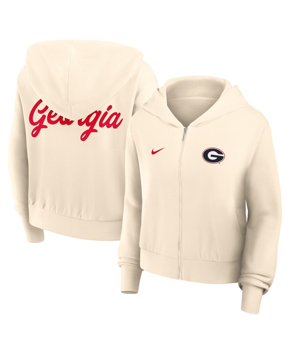 Nike Cream Georgia Bulldogs Cropped Chill Full-zip Hoodie In Brown