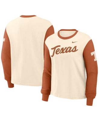 Nike - Women's Natural/Texas Orange Texas Longhorns Color Block Boxy Long Sleeve T-Shirt