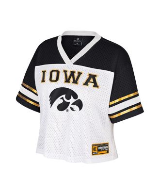 Women's White Iowa Hawkeyes Treasure Cropped Football Jersey