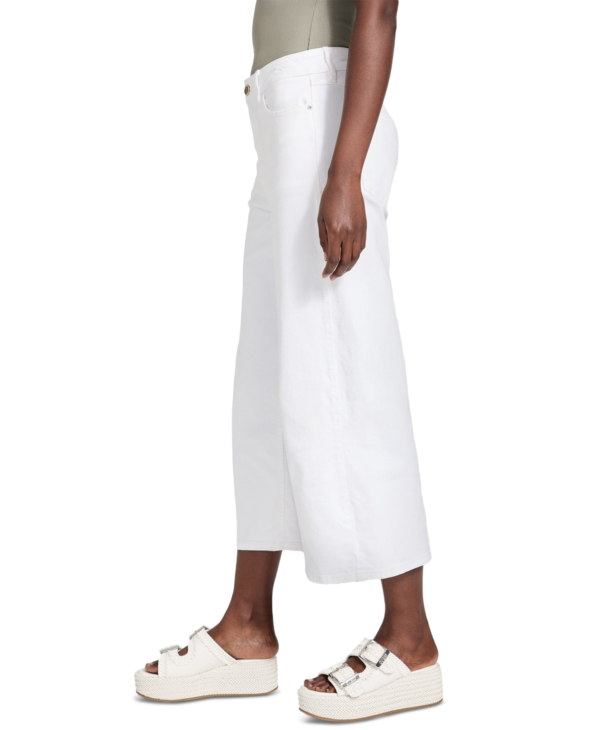 Shop Guess Women's Bellflower Cropped Wide-leg Jeans In Pure White