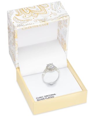 Silver-Tone Cubic Zirconia Oval Halo Twist Band Ring, Exclusively at Macy's