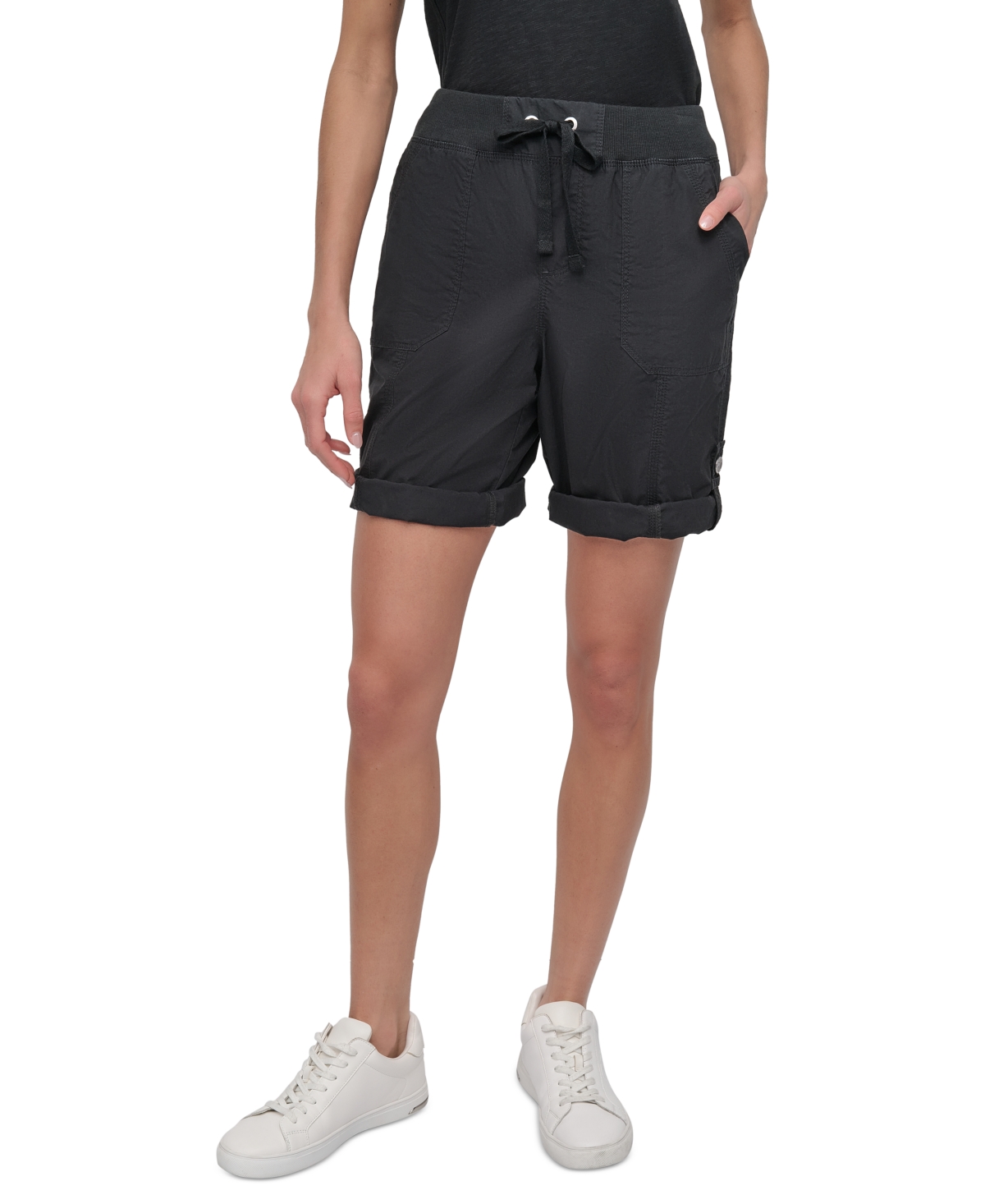 Sport Women's Smocked-Waist Convertible Shorts - Black