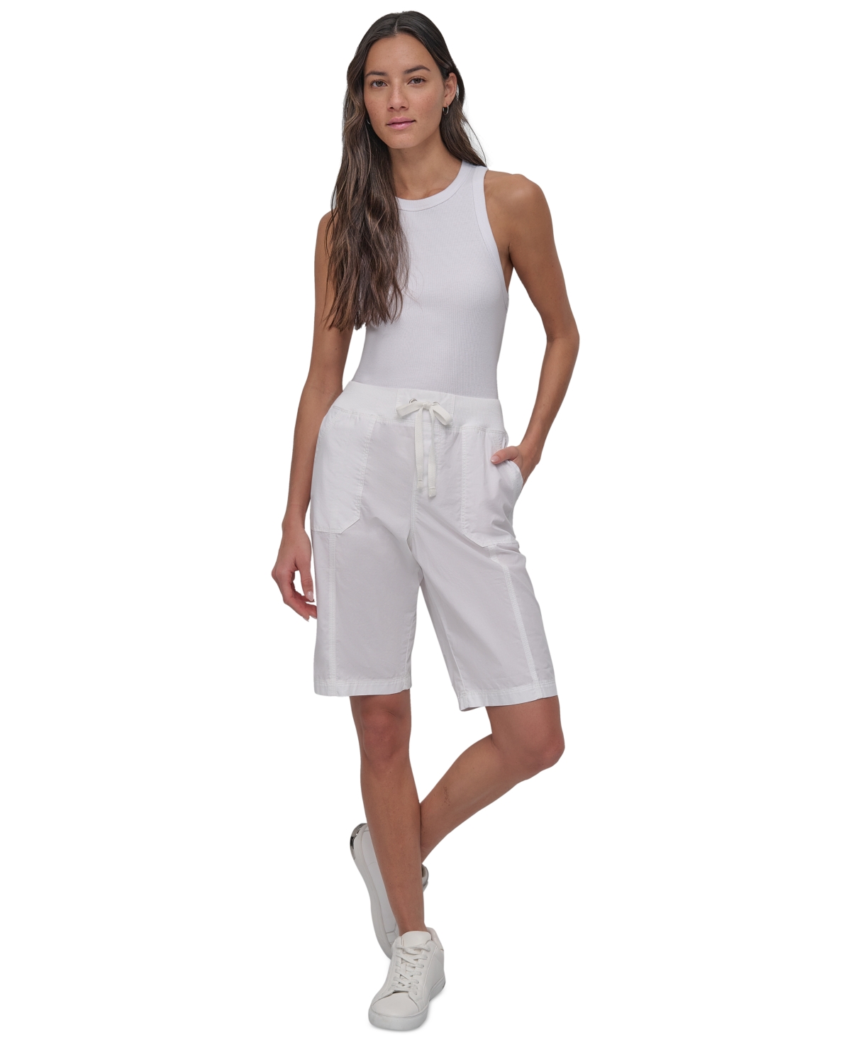 Dkny Sport Women's Smocked-waist Convertible Shorts In White