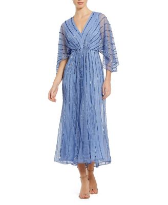 Women's Beaded Striping Kimono Sleeve V Neck Dress