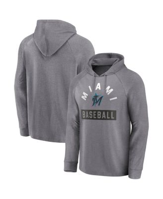 Fanatics - Men's  Gray Miami Marlins No Time Off Raglan Pullover Hoodie
