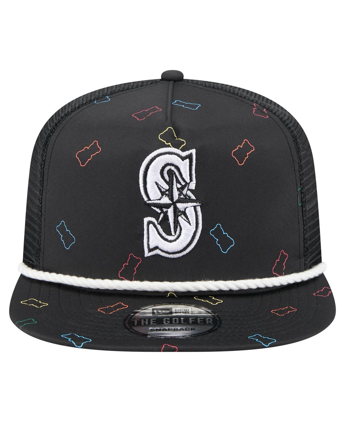 NEW ERA MEN'S BLACK SEATTLE MARINERS GUMMY GOLFER TRUCKER ADJUSTABLE HAT 