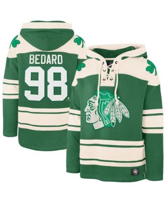 '47 Brand - Men's  Connor Bedard Kelly Green Chicago Blackhawks St. Patrick's Day Player Name Number Lacer Pullover Hoodie