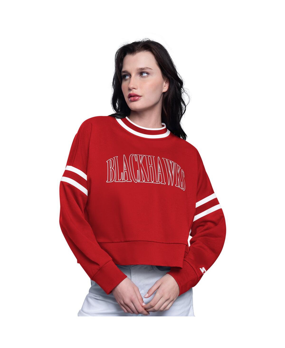 Women's Red Chicago Blackhawks Power Play Cropped Pullover Sweatshirt - Red