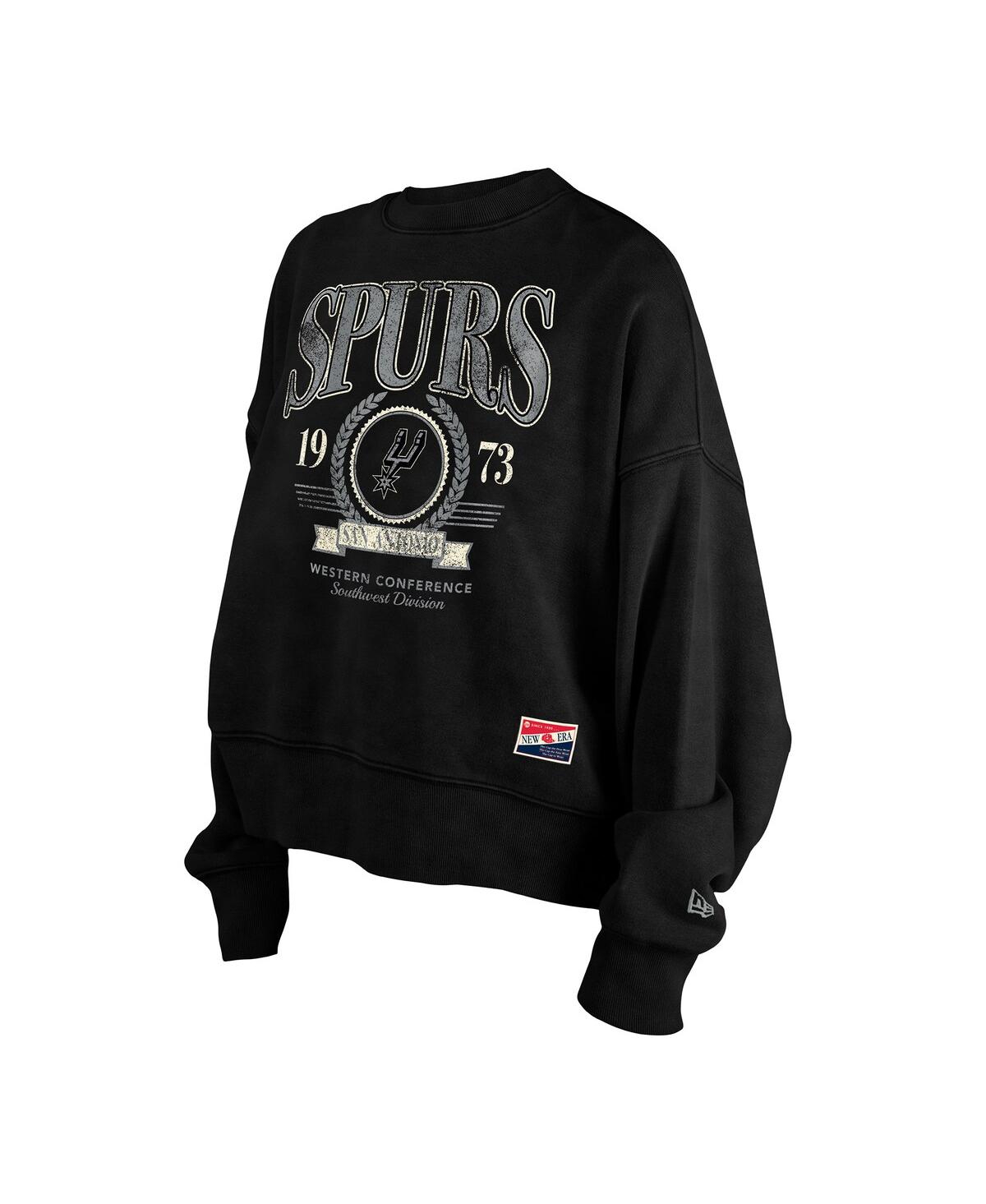 New Era Women's Black San Antonio Spurs Hardwood Classics Enzyme Wash Oversized Boxy Pullover Sweatshirt In Black