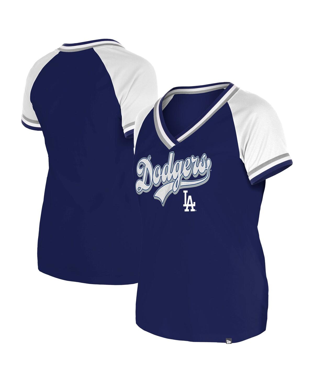NEW ERA WOMEN'S ROYAL LOS ANGELES DODGERS GAMEDAY RAGLAN V-NECK T-SHIRT 