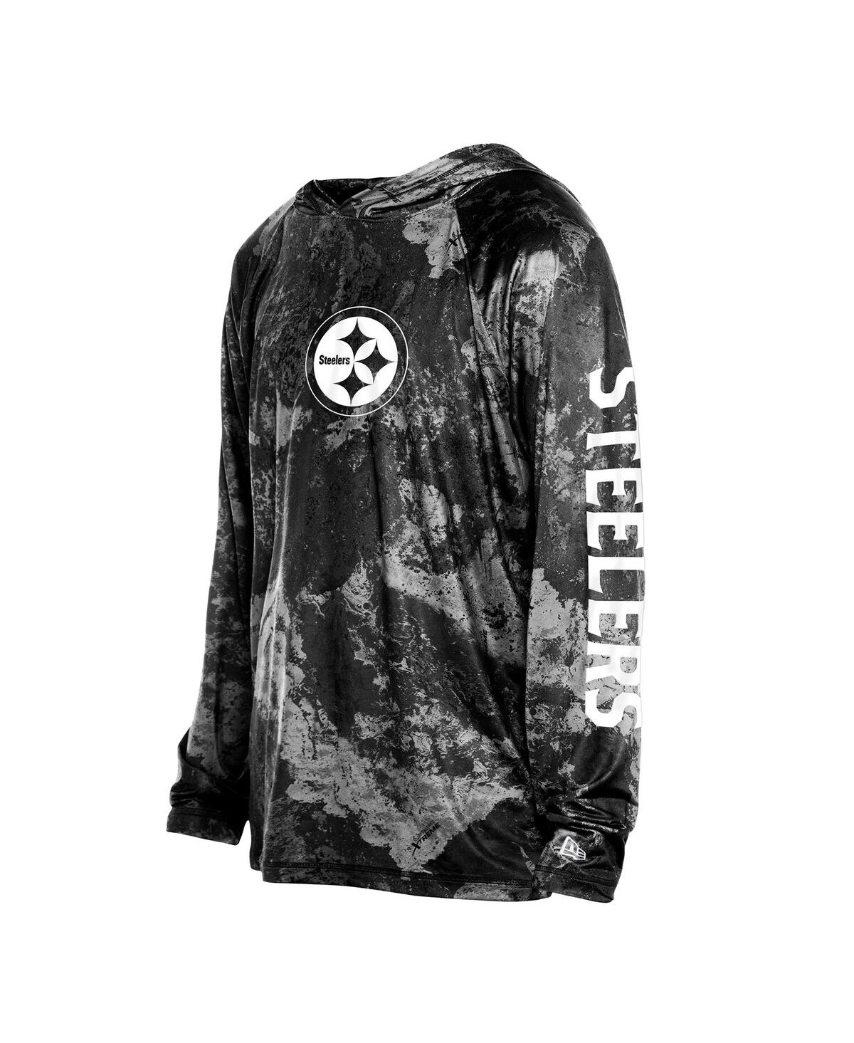 NEW ERA MEN'S BLACK PITTSBURGH STEELERS REALTREE XTREME CAMO RAGLAN LONG SLEEVE HOODED T-SHIRT 
