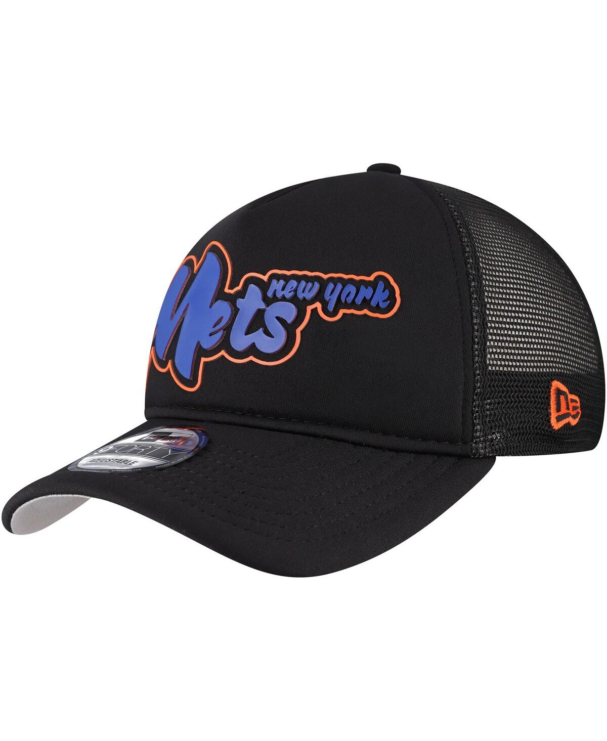 New Era Men's Black New York Mets Retro Bold A-Frame Trucker 9FORTY Adjustable Hat - Black
