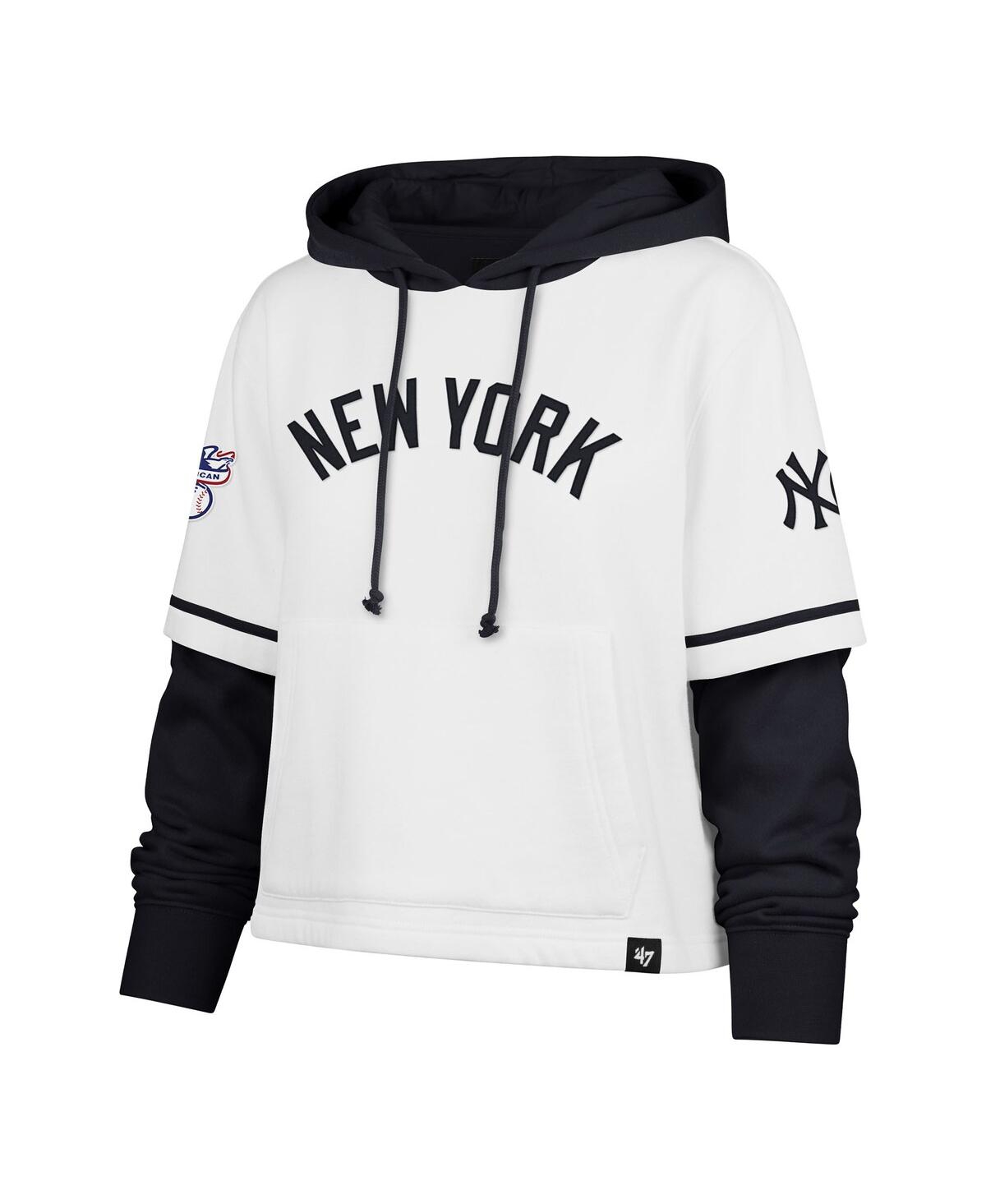 47 BRAND WOMEN'S WHITE NEW YORK YANKEES TRIFECTA SHORTSTOP CROPPED PULLOVER HOODIE 