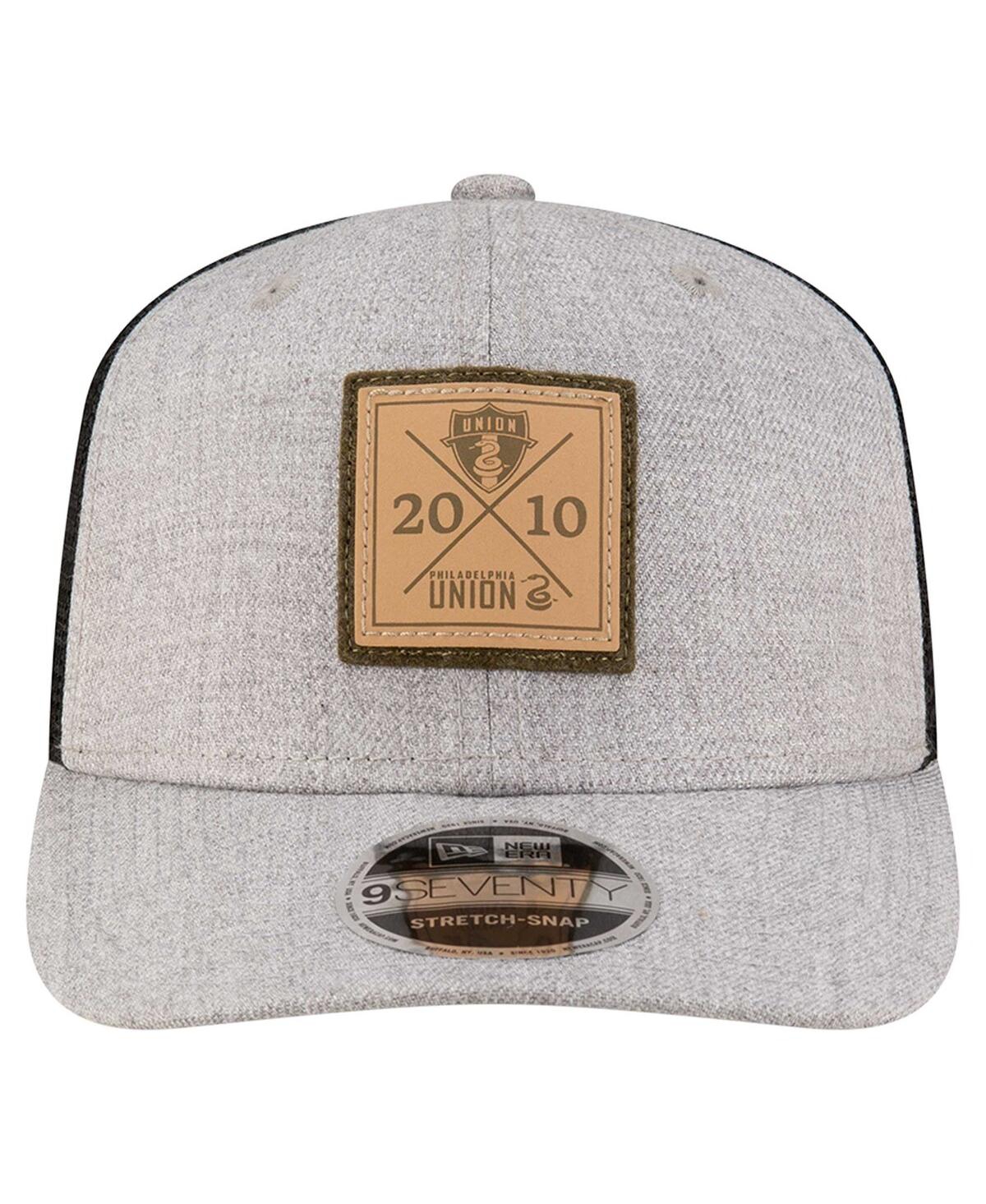 NEW ERA MEN'S HEATHER GRAY PHILADELPHIA UNION 9SEVENTY COOLERA STRETCH-SNAP ADJUSTABLE HAT 