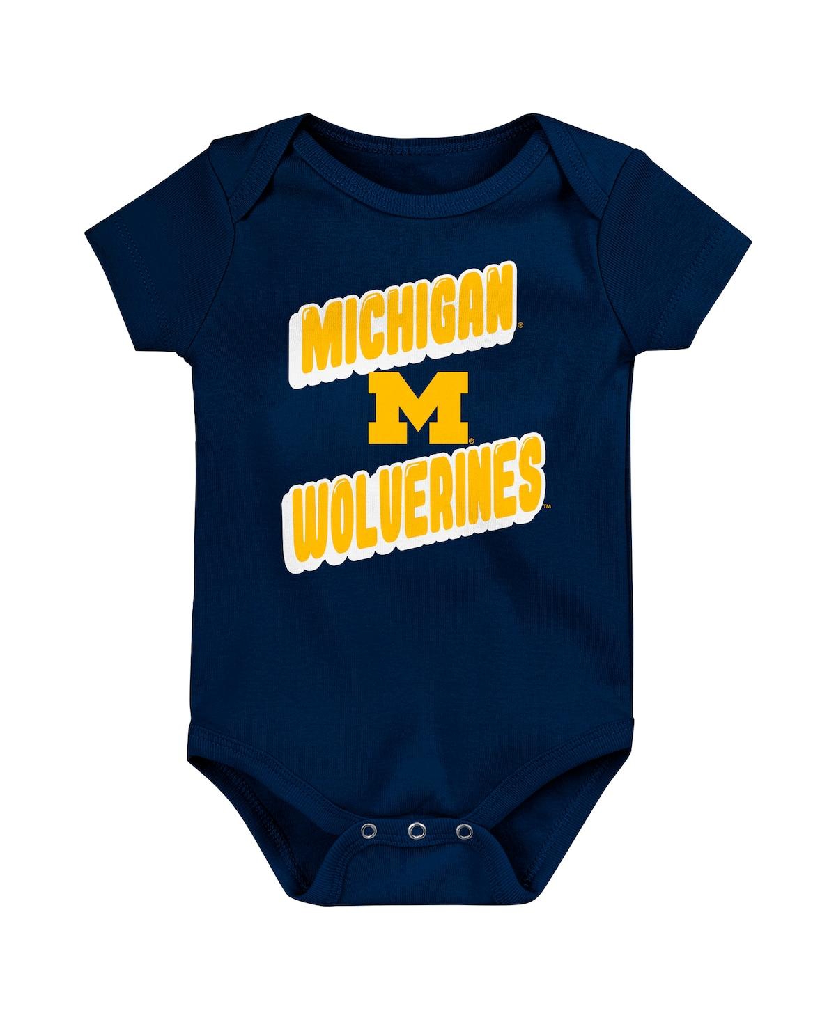 Outerstuff Baby Boys And Girls 3-pack Michigan Wolverines Sunday Comics Bodysuit Set In Navy