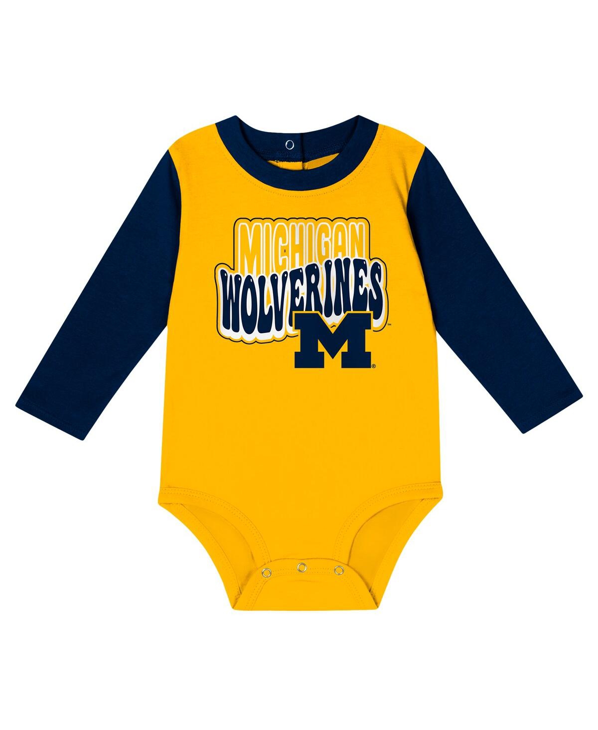 Outerstuff Baby Boys And Girls 2-piece Michigan Wolverines Double Up Long Sleeve Bodysuit And Pant Set In Navy