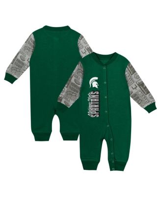 Outerstuff - Baby Boys and Girls Green Michigan State Spartans Playbook Colorblock Long Sleeve Coveralls