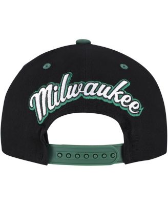 Men's Black/Hunter Green Milwaukee Bucks Backside Script Two-Tone Pro Crown Adjustable Hat