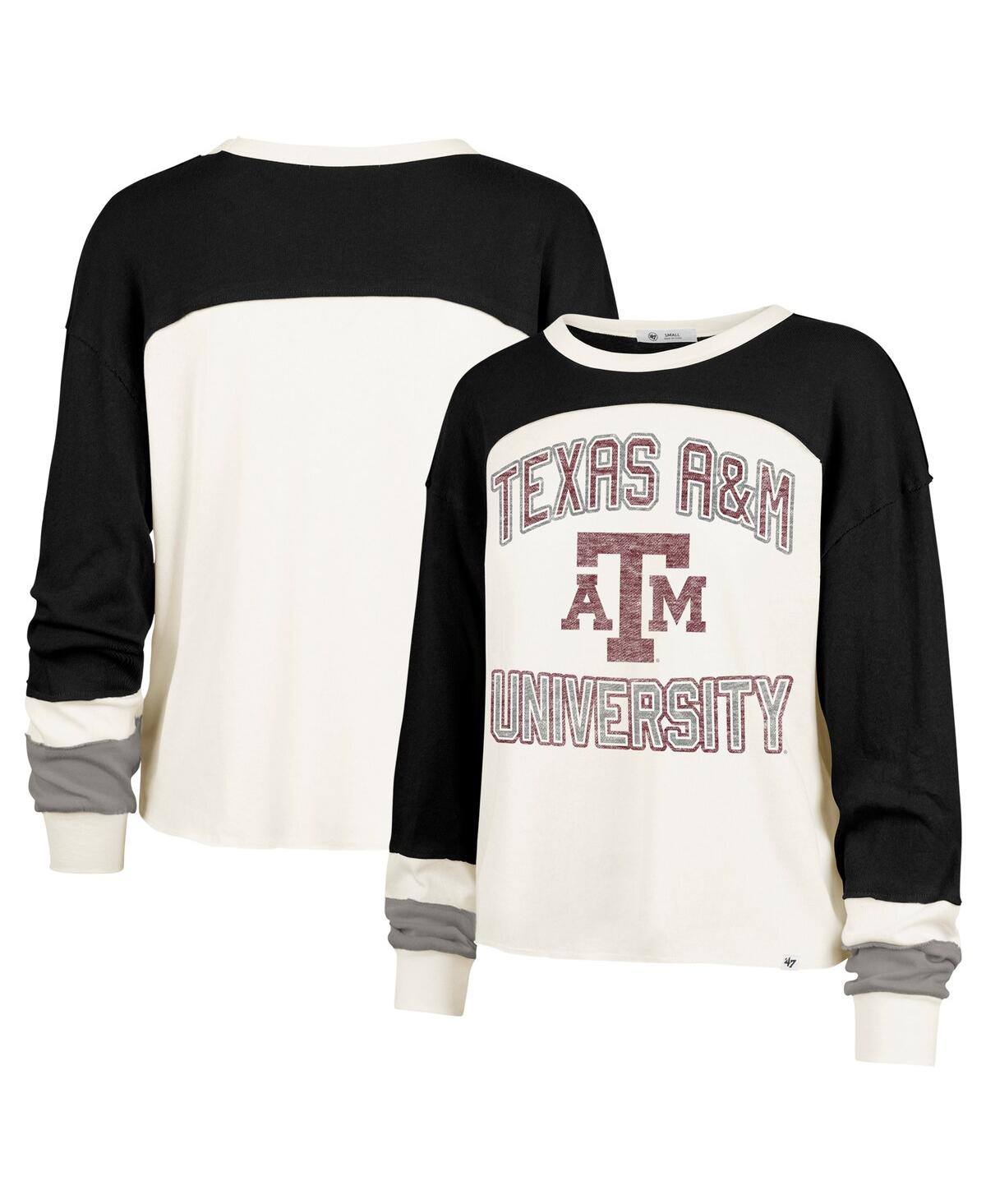47 BRAND WOMEN'S CREAM TEXAS A&M AGGIES DOUBLE HEADER CURVE RAGLAN LONG SLEEVE T-SHIRT 
