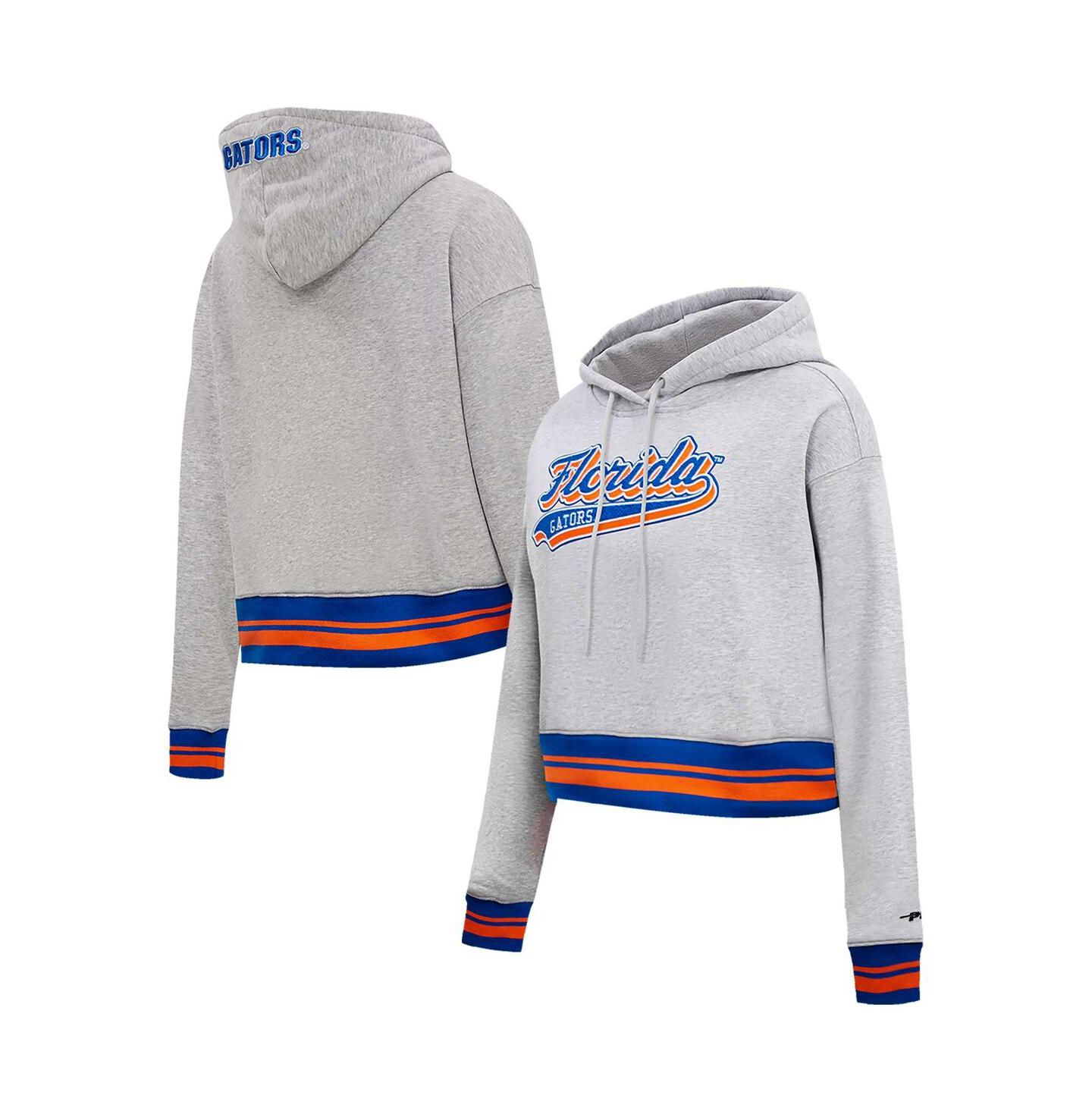 Женское худи Pro Standard Heather Gray Florida Gators Script Tail Fleece Cropped Pullover — фото 1