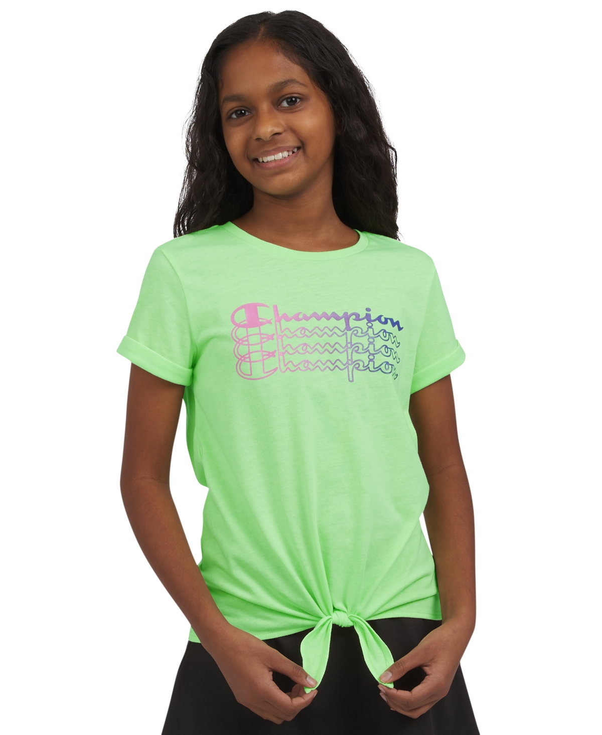 CHAMPION BIG GIRLS TIE-FRONT LOGO T-SHIRT 