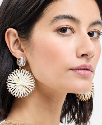 Gold-Tone Crystal Raffia-Wrapped Drop Earrings, Exclusively at Macy's