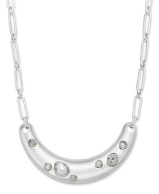 I.N.C. International Concepts - Rhodium-Plated Crystal & Imitation Pearl Curved Bar Statement Necklace, 16-1/2" + 3" extender