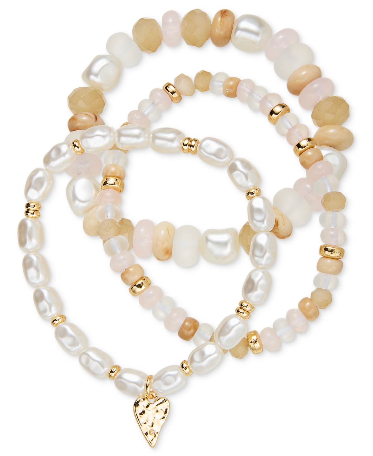 Gold-Tone 3-Pc. Set Mixed Bead Stretch Bracelets, Exclusively at Macy's - Multi