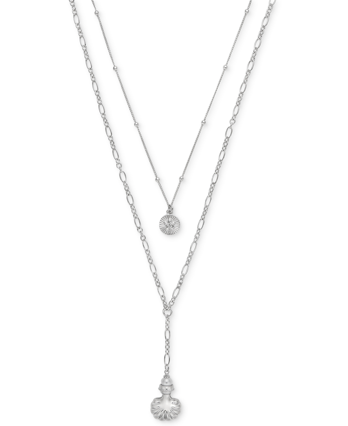 ON 34TH SILVER-TONE SHELL LAYERED LARIAT NECKLACE, 17" + 3" EXTENDER, EXCLUSIVELY AT MACY'S 