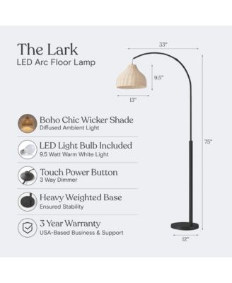 Lark 75 in. Boho Wicker LED Floor Lamp with Rattan Empire Shade