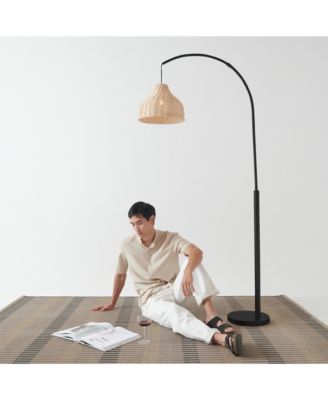 Lark 75 in. Boho Wicker LED Floor Lamp with Rattan Empire Shade