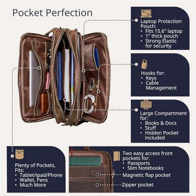 Large Leather Briefcase - Large Capacity & Elegant - Perfect for Daily Usage
