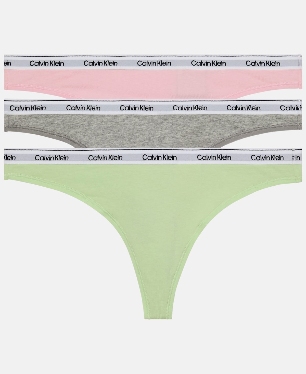Shop Calvin Klein Women's Modern Logo 3-pack Thong Underwear Qd5209 In Highline Green,buff Pink,grey Heather