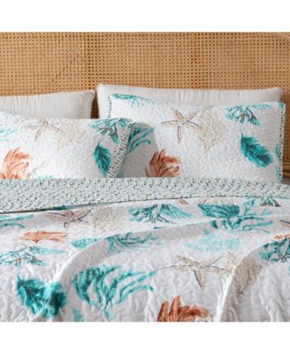 Seashells & Stripes Microfiber Quilt Set With Shams