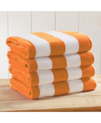 100% Cotton Velour Cabana Stripe Oversized Beach Towel, 4 Pack 35" x 70"