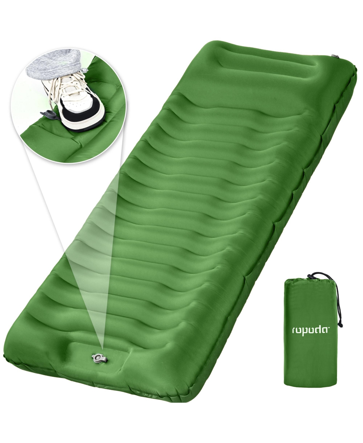 Extra Thick Inflatable Sleeping Pad with Pillow, Camping Pad with Carrying Bag - Green