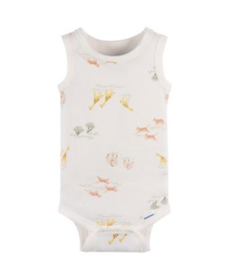 Baby Neutral Ivory Safari Sleeveless 4-Pack Onesies Bodysuits