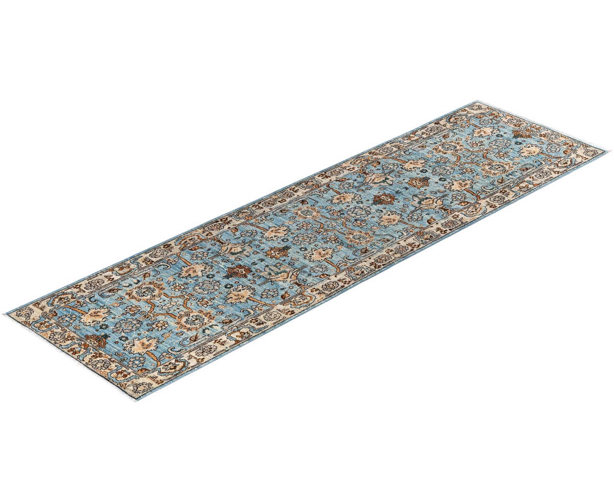 Adorn Hand Woven Rugs Serapi M1945 2'8''x9'5'' Runner Area Rug In Light Blue