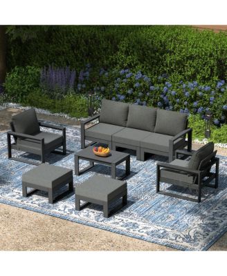 8-Piece Modern HDPE Outdoor Patio Furniture Conversation Set with Coffee Table and Ottomans